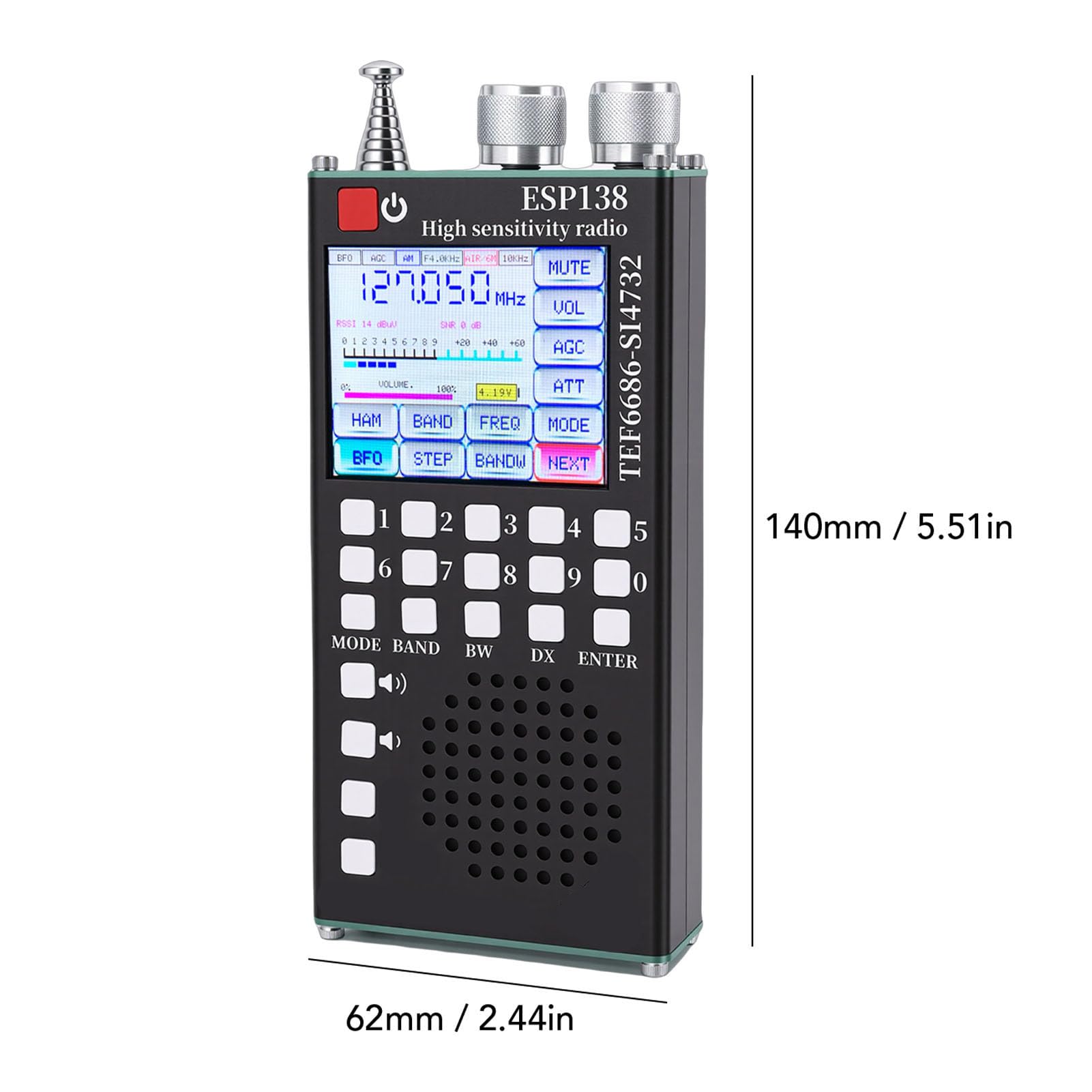 Denash Radio de Banda Completa, Sistemas Duales TEF6686 y SI4732, Pantalla Táctil IPS de 2,4 Pulgadas, 5.0, con Bandas FM LW MW SW Air SSB, para Entusiastas de la Radioaficionado