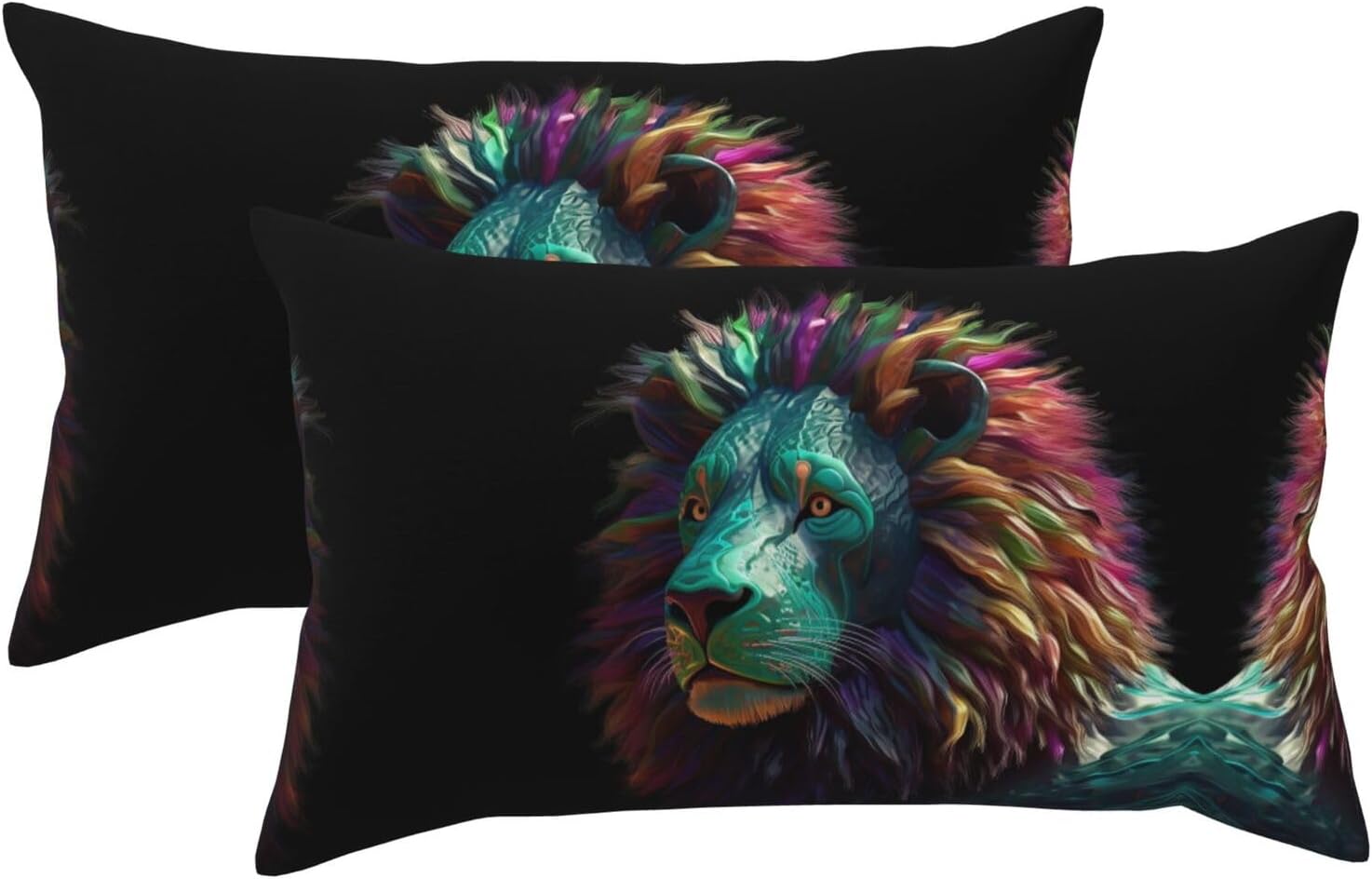 Abstract 3D Art Lion Luxury King Pillowcases Set of 2, Plush Velvet Feel Pillow Covers with Hidden Zipper, Skin & Hair Friendly, 20x36 Inches Pillow Cases for Sleeping Gift