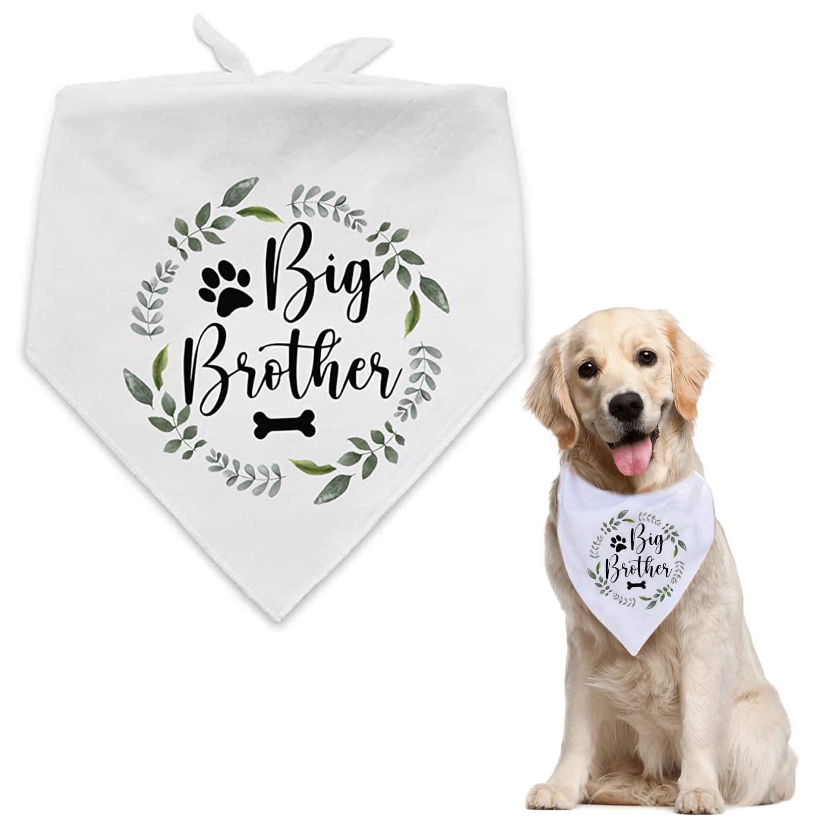 Pet Dog Bandana - 1Pcs White Cotton Triangle Dog Scarf Bandanas Big Brother Plant Bone Pattern Dog Kerchief Puppy Cat Scarf Bibs Accessories for Small Medium Dogs Pets Birthday Party Gifts,42*42*62cm