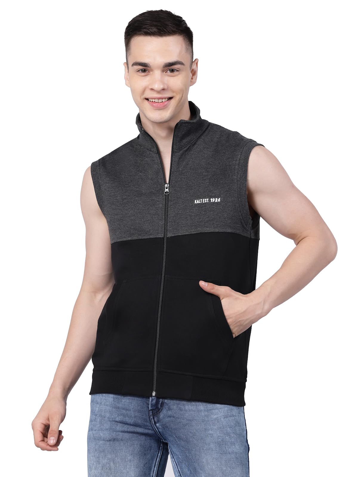 Kalt Men Sleeveless Zipper Fleece Dual Colour Jacket-picture-17