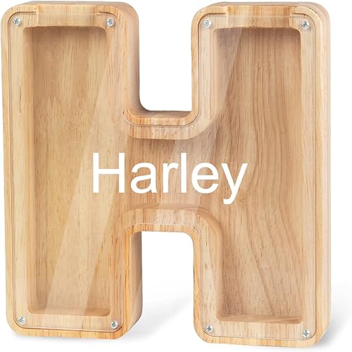 Miniatura 1 de Alcancía de madera personalizada con 26 letras del alfabeto inglés, caja de almacenamiento de dinero con nombre grabado, regalo de ahorro para