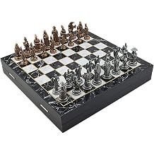 Metal Chess Set for Adults Ottoman vs Byzantine Antique Copper Figures,Handmade Pieces and Different Design Wooden Chess Board with Storage Marble