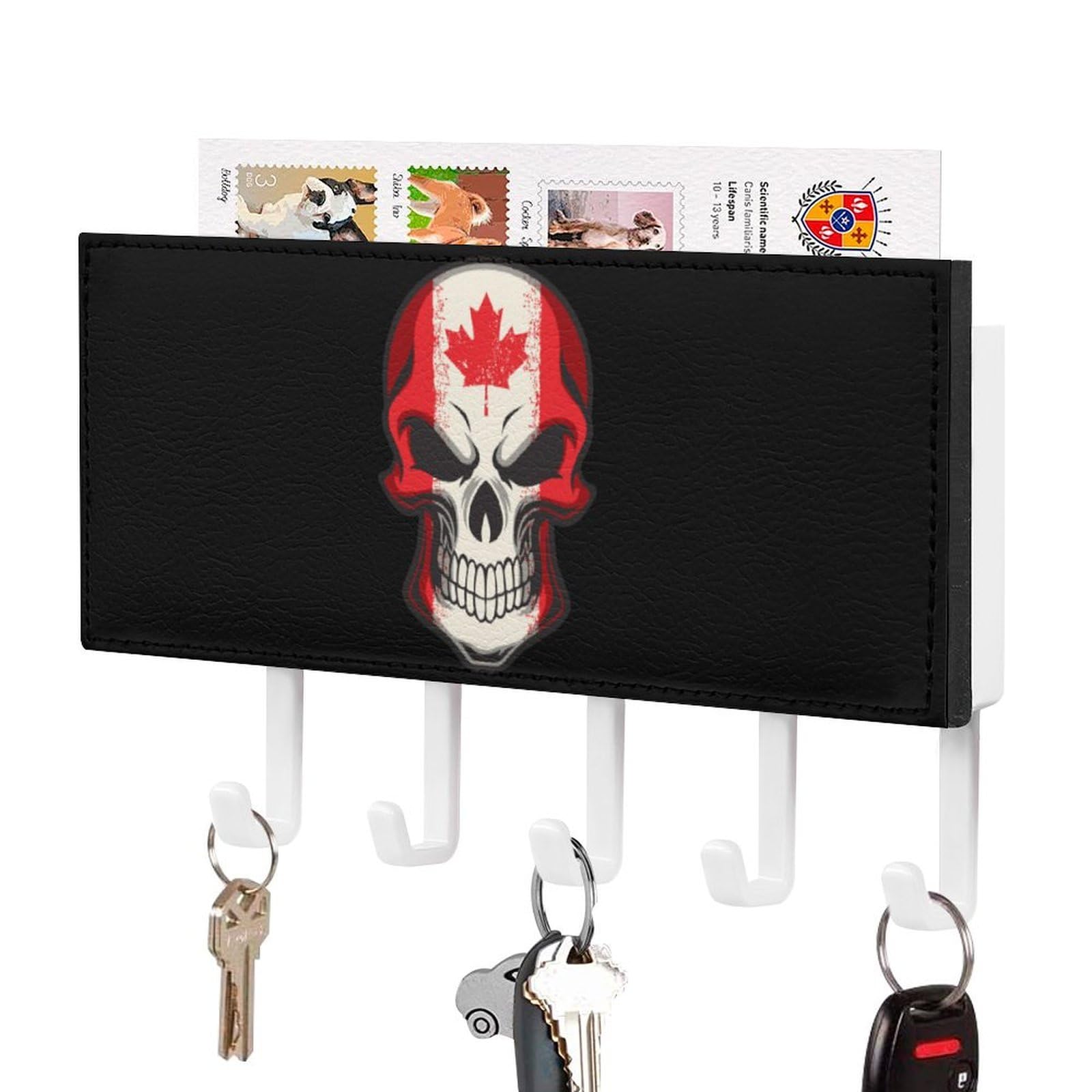 NCLQVJXZKHW Canada Flag Skull Key Holder with 5 Hooks Key Hooks Wall Mounted Key Racks Key Hanger Organiser Shelf