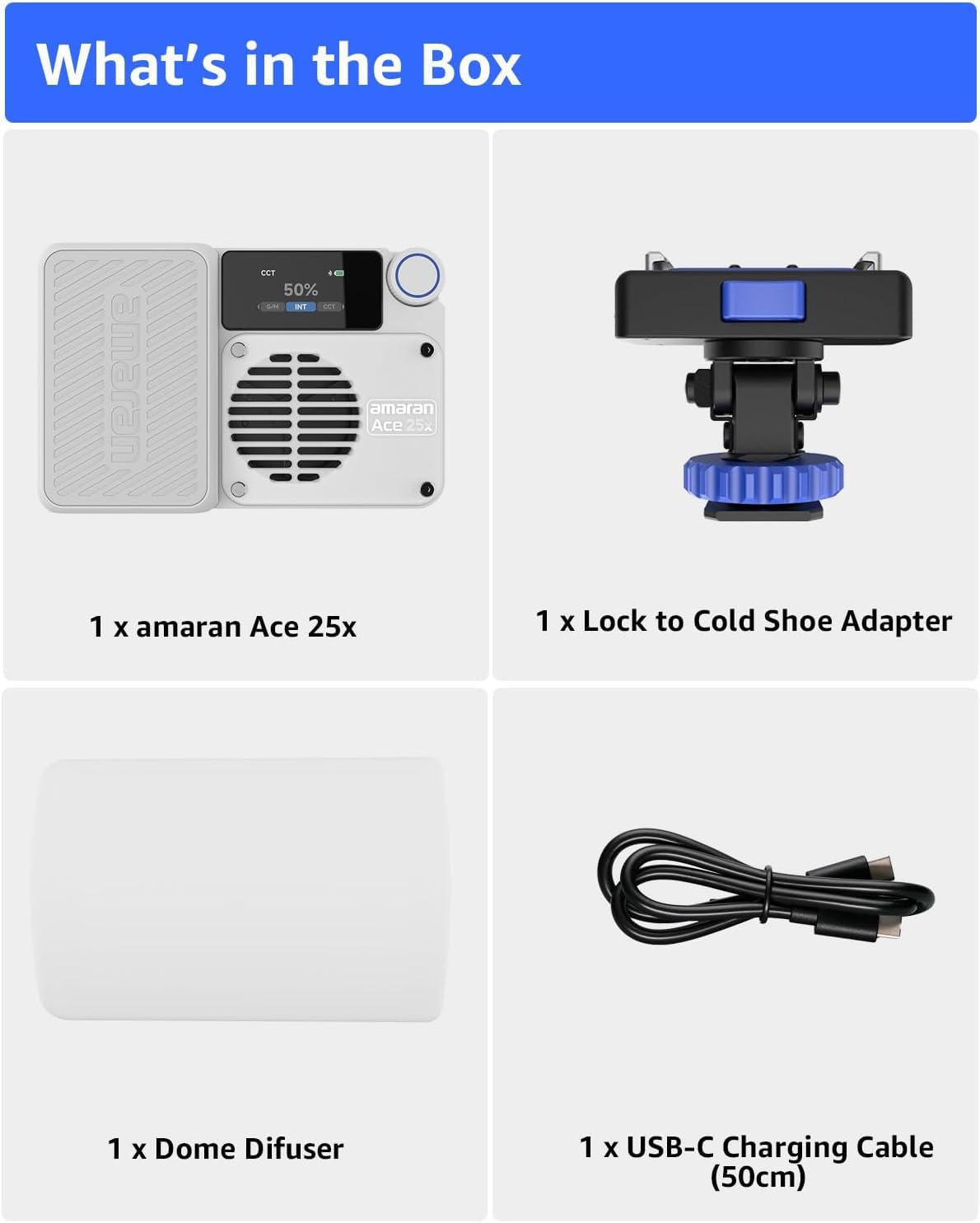 Amaran Ace 25c Lumière LED RGBWW Full Color, 32W Lumière Vidéo on-Camera, 2300K-10000K, 5908 Lux @ 0,5m, Charge Rapide USB-C, Montage Magnétique, Contrôle Via l'App amaran sans Fil - Green
