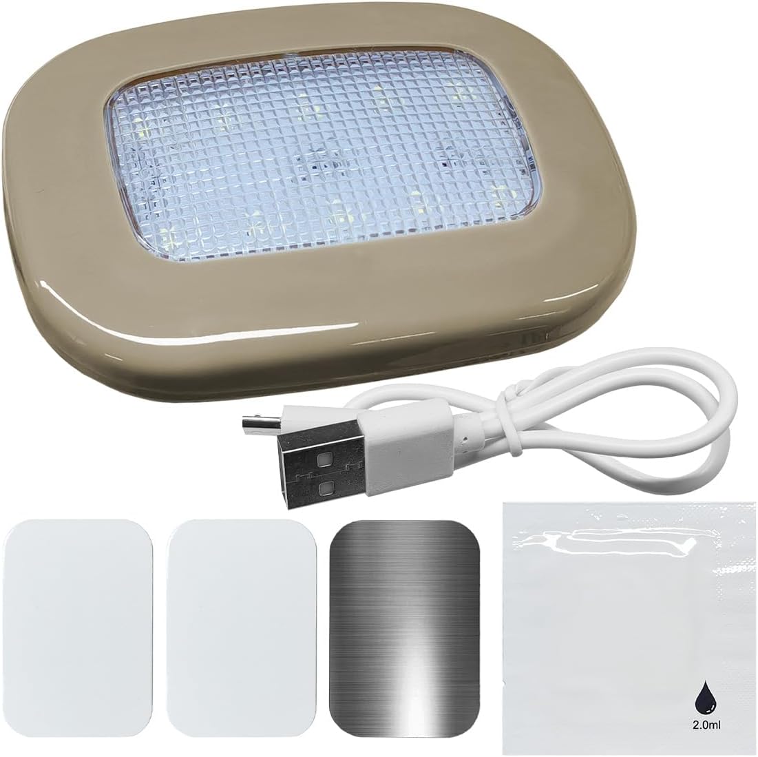 Magnetic Dome Light for Car, USB Rechargeable Wireless Dome Lamp Car Interior Ceiling Roof Lights, 10 LEDs Touch Control Map Reading Light for RV Boat Trailer Camper, No Motion Sensor (Beige)