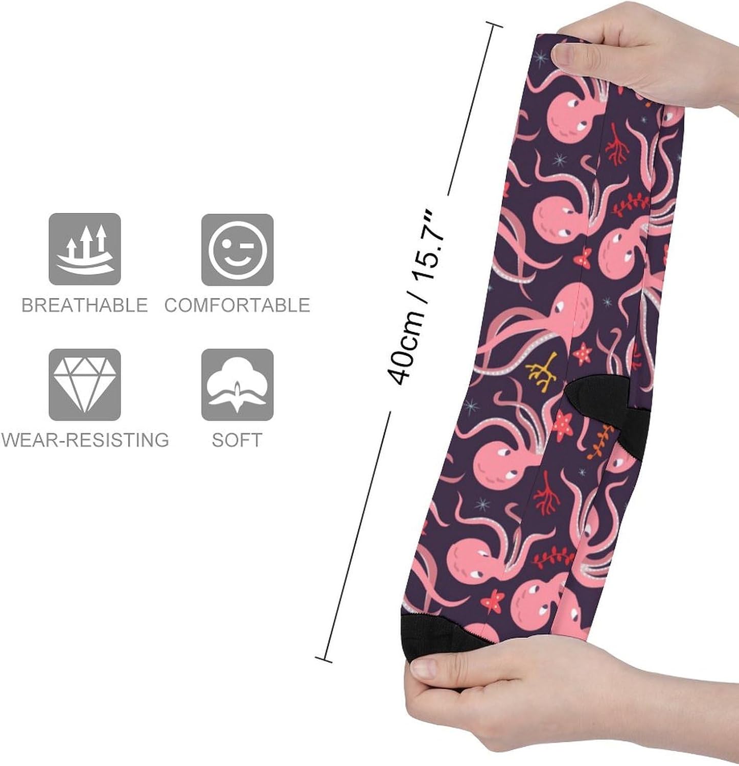 Happy Pink Octopus Knee High Socks Athletic Long Stockings Sport Casual Crew Tube Sock Boot