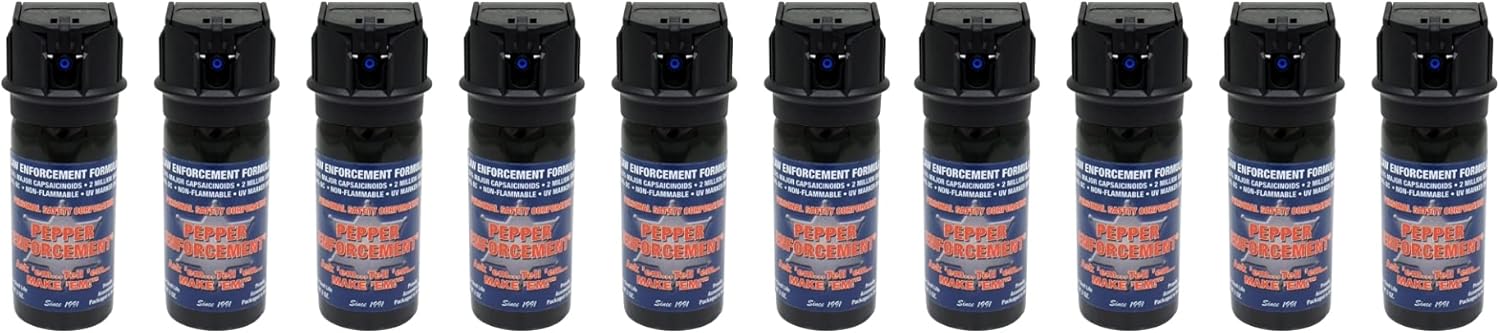 10-Pack Bulk Pepper Spray for Self Defense, 2 oz. Splatter Stream - Maximum Strength OC Formula, Flip Top, Emergency Personal Protection & Home Safety