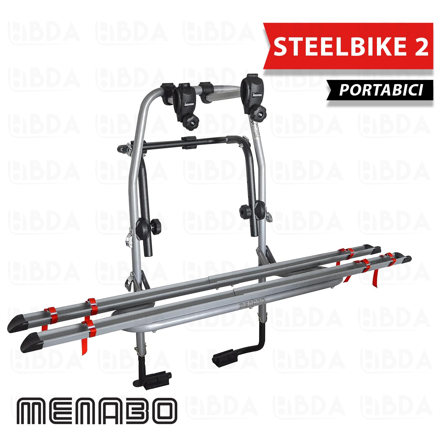 Portabici posteriore per auto da 2 bike Menabò modello STEELBIKE 2 in acciaio per FIAT Panda II (169) 5P. dal 2003 al 2012
