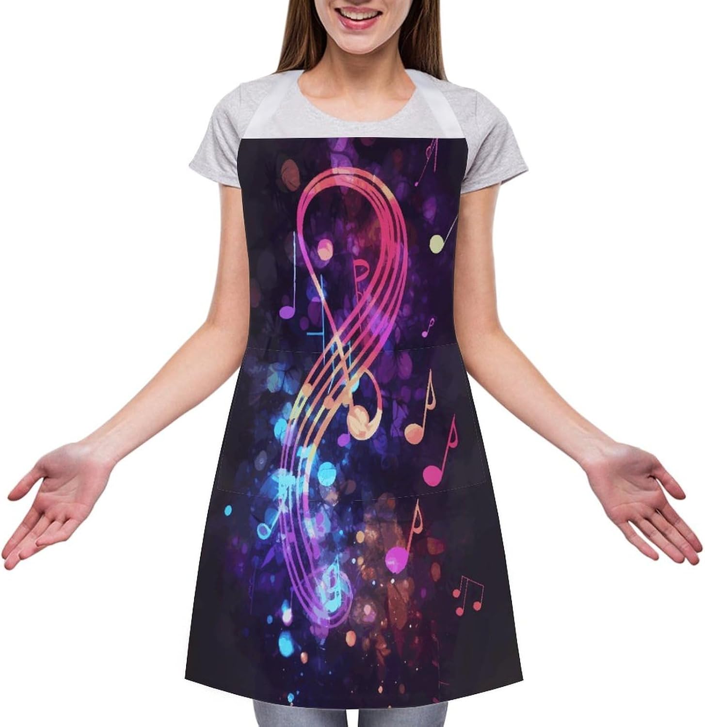 Colorful Galaxy Music Note Chef Aprons Personalized Lightweight Cooking Kitchen Aprons with Pockets Funny Adjustable Bib Apron for Men Women Soft Waterproof Apron for Home Work &Gift image 3