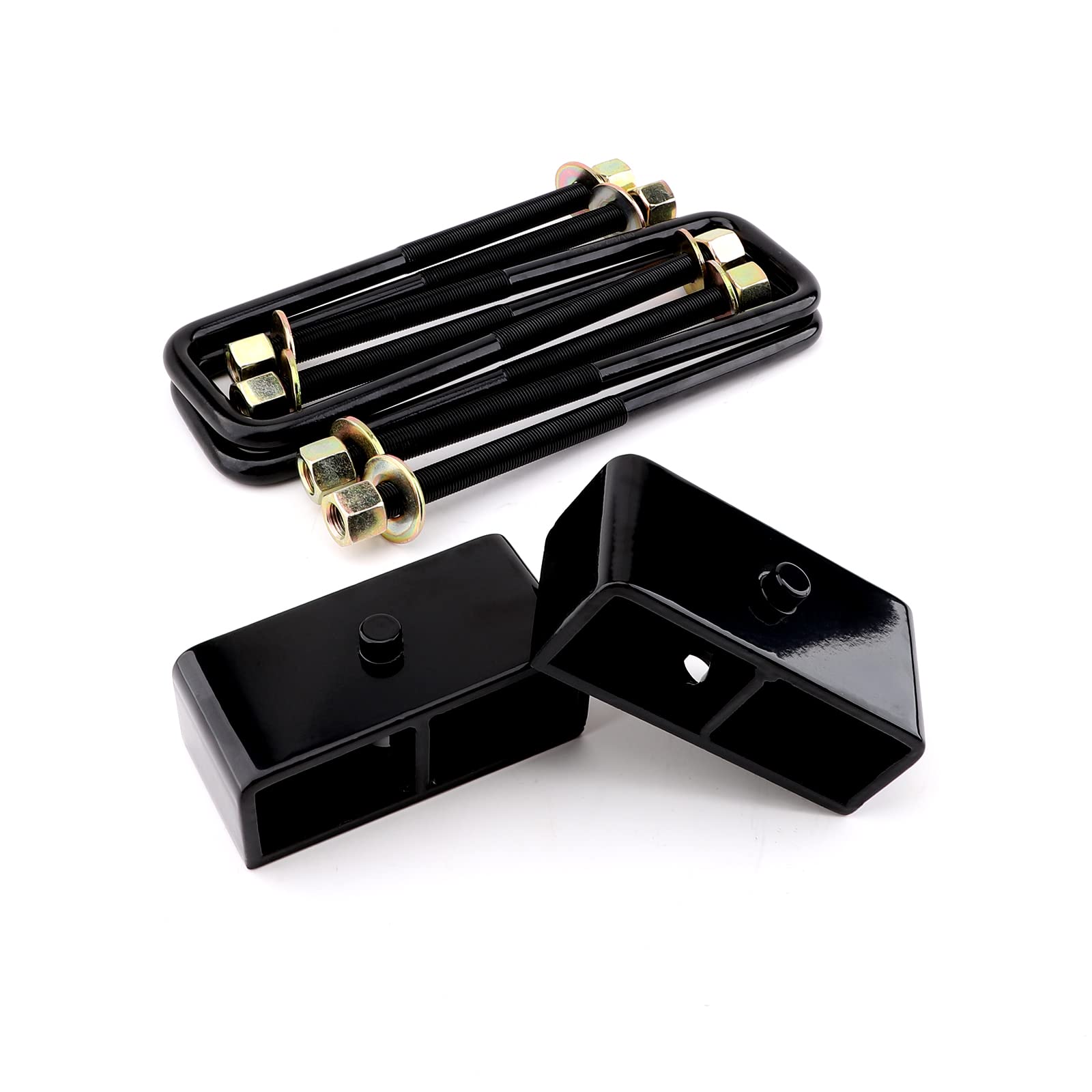 CHEINAUTO 2.0" Silverado Leveling Lift Kits - 2 inch Raise Blocks & U-bolts Set, Rear Leveling Lift End Block Kit and Extra Long Square Spring Axle U Bolts for 2007-2018 Silverado/Sierra 2WD/4WD
