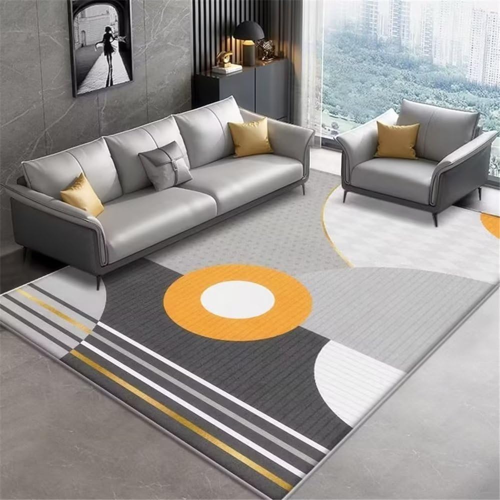 Tapis chambre fille jaune géométrique 140x200 cm doux et durable