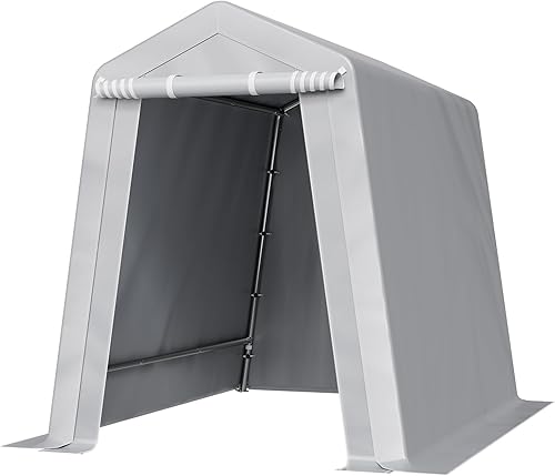 Vista 12 de VEVOR - Cobertizo portátil de almacenamiento exterior de 6 x 8 x 7 pies, refugio resistente e impermeable con puerta enrollable con cremallera y Gris