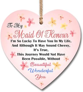 To My Maid Of Honour Heart Plaque Sign Handmade Plaque Present Gift Wooden Heart Hanging Plaques Signs Wedding Invitation Gift For Her H0423 (13cm x 13cm)