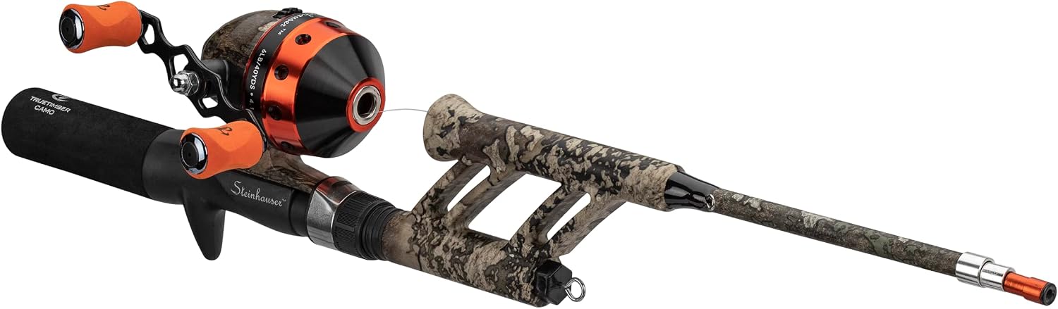 ProFISHiency True Timber Strata Pocket Combo | 30" Light Action Fiberglass No Tangle Rod | Micro Spincast Reel w/ 4.1:1 Gear Ratio | Spinner Bait | Orange