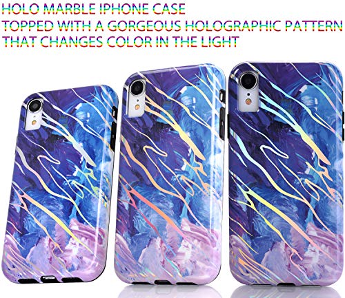 Baisrke Holographic Marble Case For Iphone Xr, Shiny Laser Style Pattern Design Slim Soft Tpu Rubber Bumper Silicone Protective Phone Case Cover For Iphone Xr - Blue #TOP2