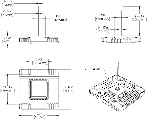Miniatura 4 de OSTEK Luz de toldo LED de 150 W, 19,500 lm 5700 K, iluminación de estación de servicio e iluminación de cochera, accesorio LED medio exterior
