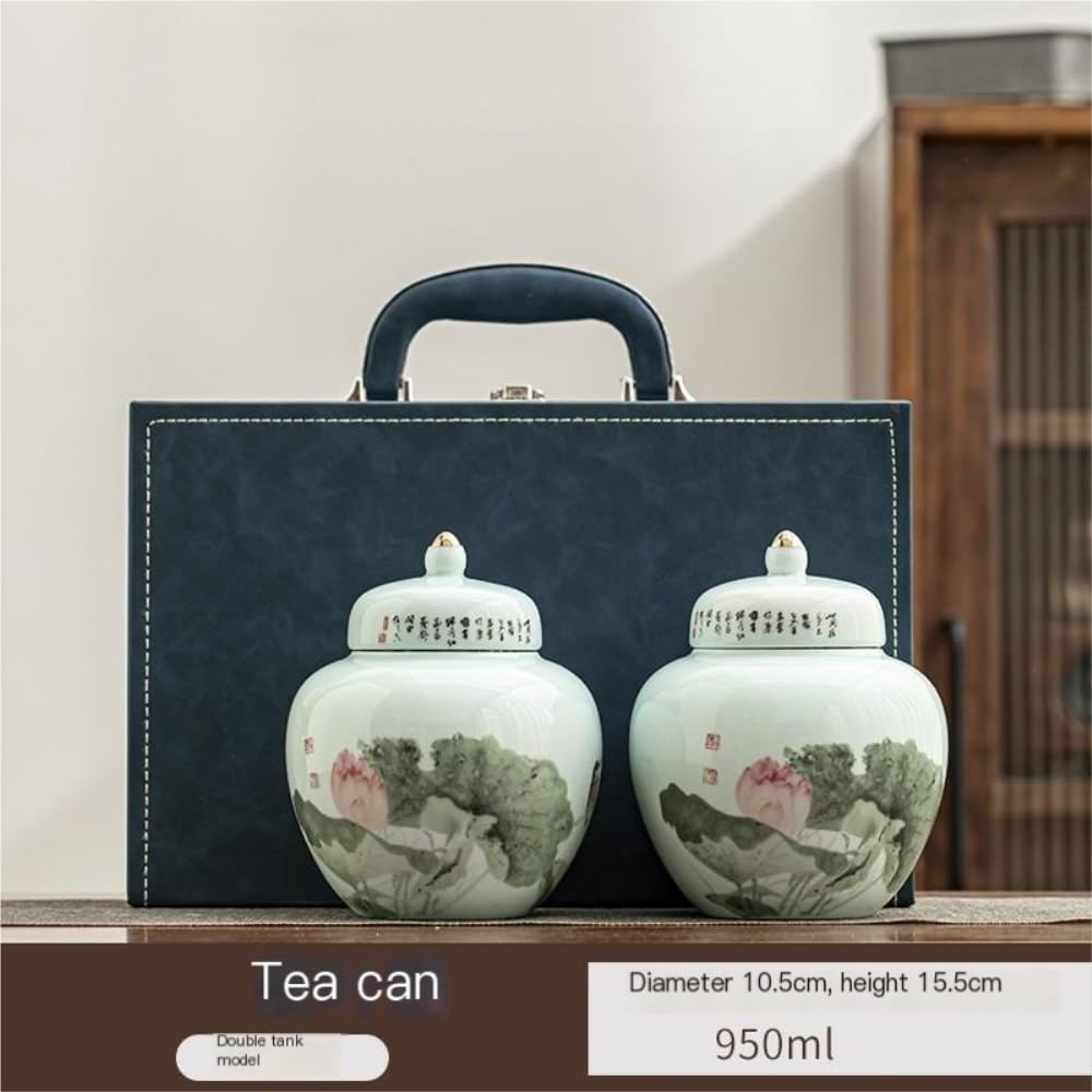 Słoik na cukier ceramiczny pojemnik do przechowywania herbaty sypki pojemnik do kuchni do retro lotus pojedynczy/podwójny zestaw prezent pojemnik na herbatę (podwójny zbiornik)