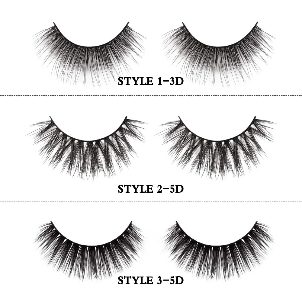 MAANGE 3 Styles Fake Eyelashes Handmade 3D & 5D False Eyelashes Reusable Eyelashes for Natural Look with Rose Golden Lash Applicator - 3 Pairs
