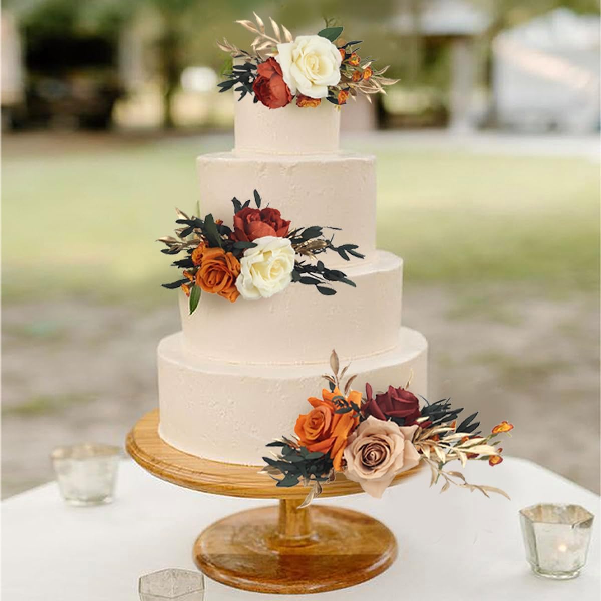 Rinlong 3Pcs Pre-made Cake Topper Cake Decorating Flowers for Cake Decor Boho Burnt Orange Fall Cake Flowers for Wedding Baptism Birthday Party Bridal Baby Shower | Fall Wedding Decor, Cake Topper, Birthday, Bridal Party, Baby Shower