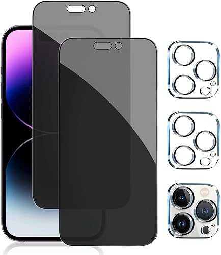 Miniatura 35 de PEHAEL Paquete de 2+2 protectores de pantalla de privacidad para iPhone 13 Pro con protector de lente de cámara, cobertura completa, película