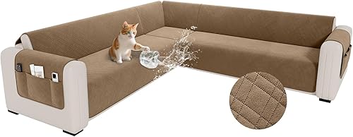 Miniatura 43 de Funda impermeable en forma de L para sofá seccional, funda acolchada de terciopelo para sofá esquinero, en forma de L, protector de muebles con