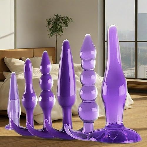 X5a-6 Kinds of Purple Silicone Trainer Kit Male Exercise Plug Kit, Perfect Combination of Design and Figure Easy to Carry and Clean Suitable for Weddings Special Holidays for Women Men and Couples