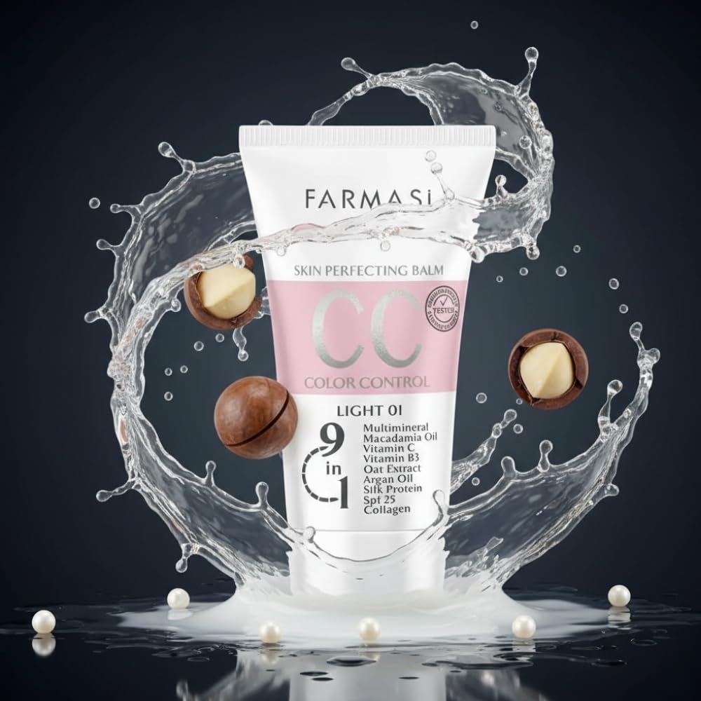 FARMASi CC Color Correcting Cream, Tinted Moisturizer Makeup Base with SPF 25, Lightweight Buildable Coverage, Natural Flawless Finish, All Skin Types, 1.7 fl oz, Light