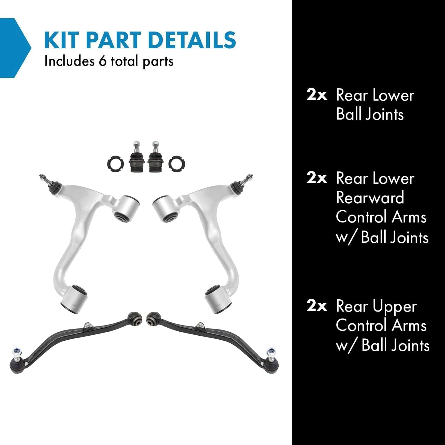 TRQ Rear Suspension Kit Ball Joint Control Arm with Ball Joint Compatible with 1998-2003 Mercedes-Benz ML320 2003-2005 ML350 1999-2001 ML430 2002-2005 ML500 2000-2003 ML55 AMG