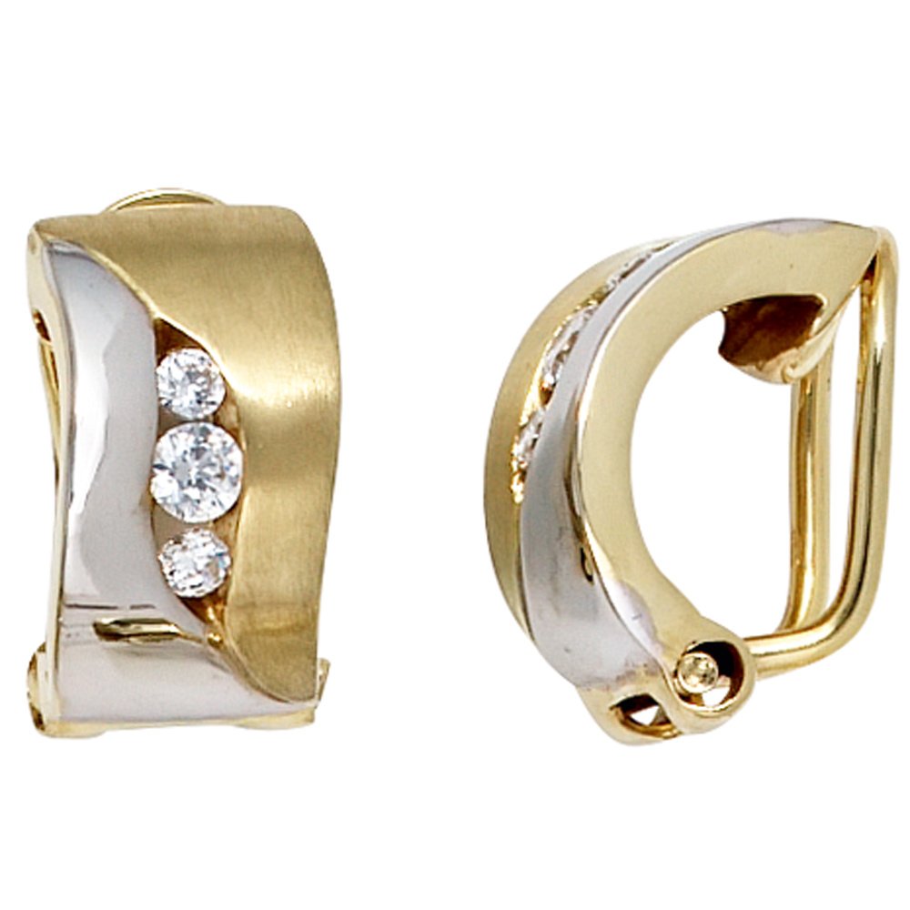 Jobo Damen-Ohrclips aus 8 Karat 333 Gold Bicolor mit Zirkonia