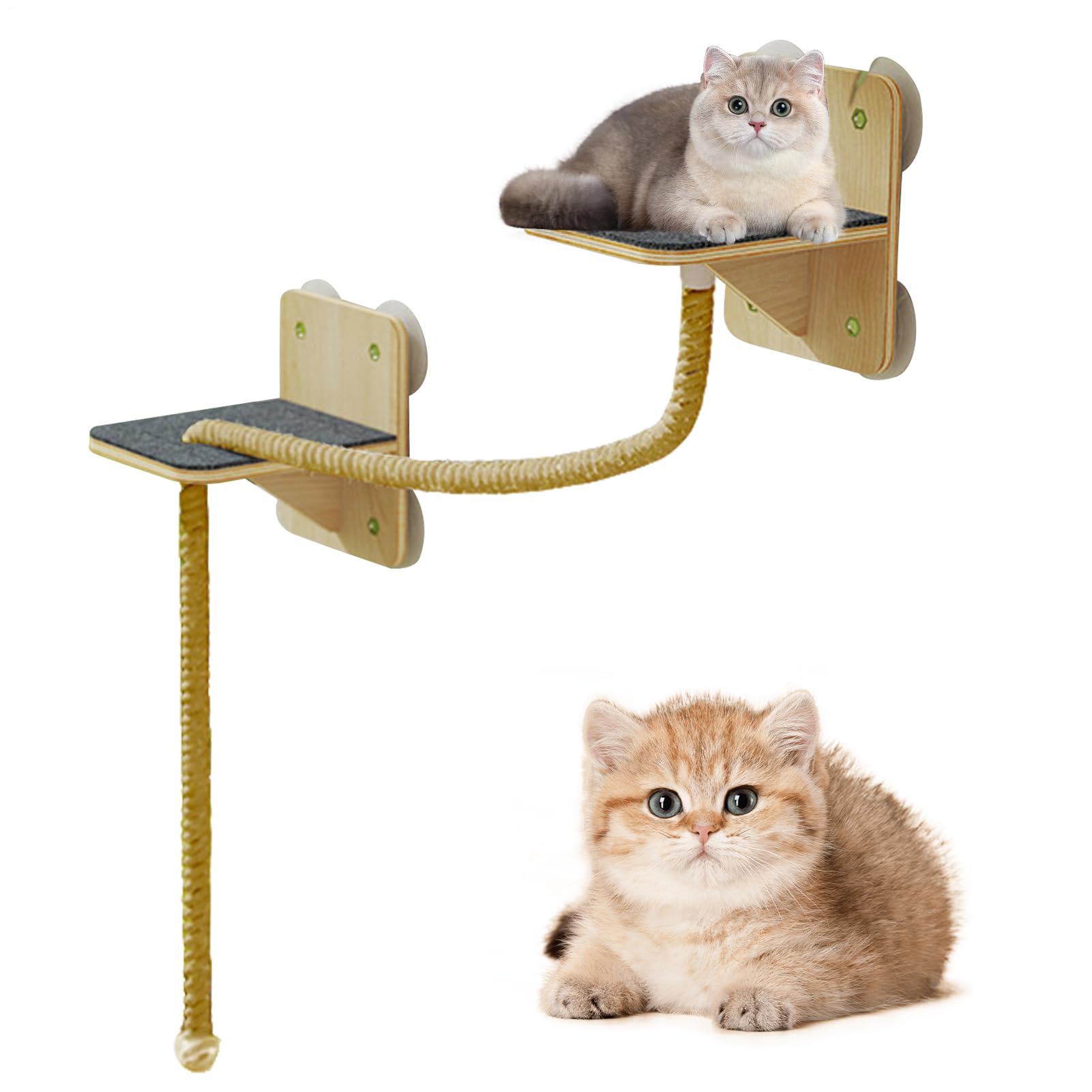 Katzen Wandregale | Platzsparendes Wandregal für Katzen mit Halterung,Natürliche Kratz- und Ruheflächen mit Treppen für Spiel und Entspannung im Haushalt an Fenstern Türen