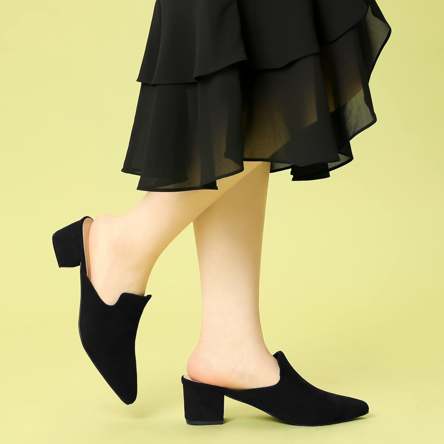 Allegra K Women's Slip on Pointed Toe Chunky Heels Slide Mules - Image 2