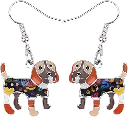 DOWAY Cute Enamel Beagle Dog Earrings Dangle Drop Fashion Pet Metal Jewelry for Women Charm Gifts