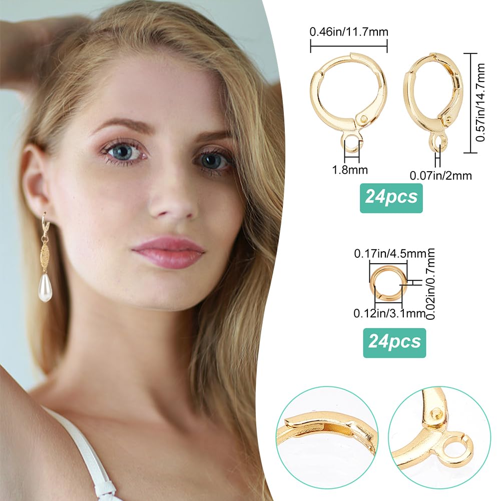 CREATCABIN 48pcs Brass Earring Making Kit 18K Gold Plated Leverback Earring Hooks with Hang Loop Earrings Replacement Accessories Open Jump Rings for Jewelry Making Findings Supplies 0.58x0.46in - Image 2