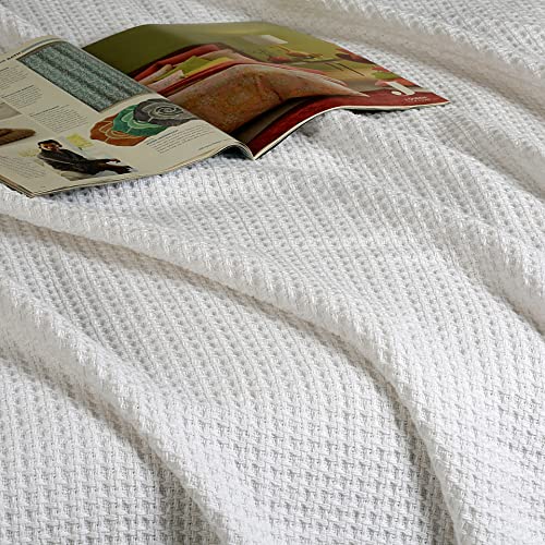 Hillfair 100% Cotton Throw Blankets- 50 X 60 Inch- Skin Friendly, Soft, Lightweight And Breathable Throw Blanket Luxury Cotton Throws For Bed, Couch And Sofa, All Season Cotton Throw Blankets- White #TOP2