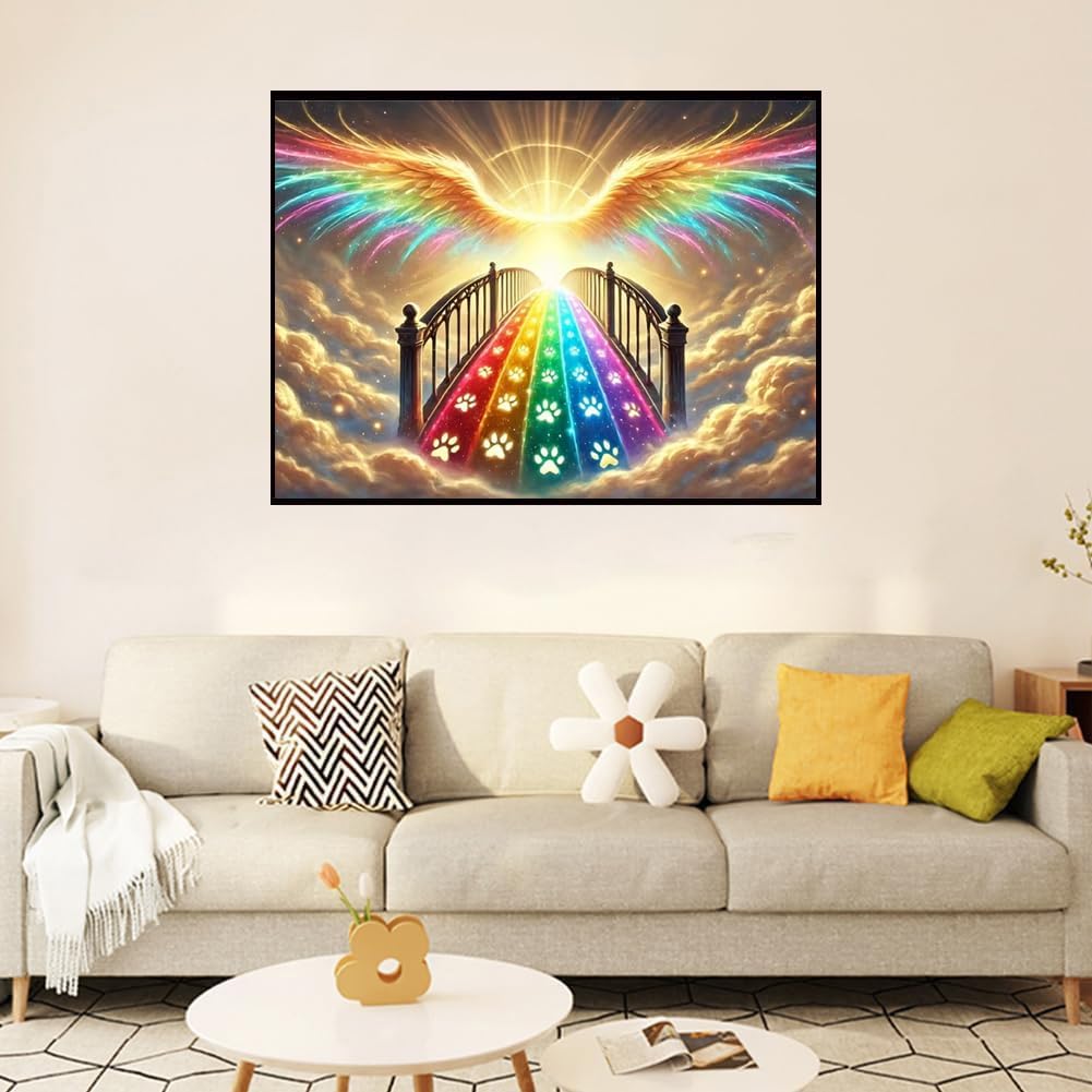 MOMDEDP Angel Wings Diamond Art Kits for Adults-Rainbow Bridge 5D Diamond Painting Kits for Beginners- Round DIY Arts and Crafts Gem Art Kits for Home Decor Gift-12x16 Inch