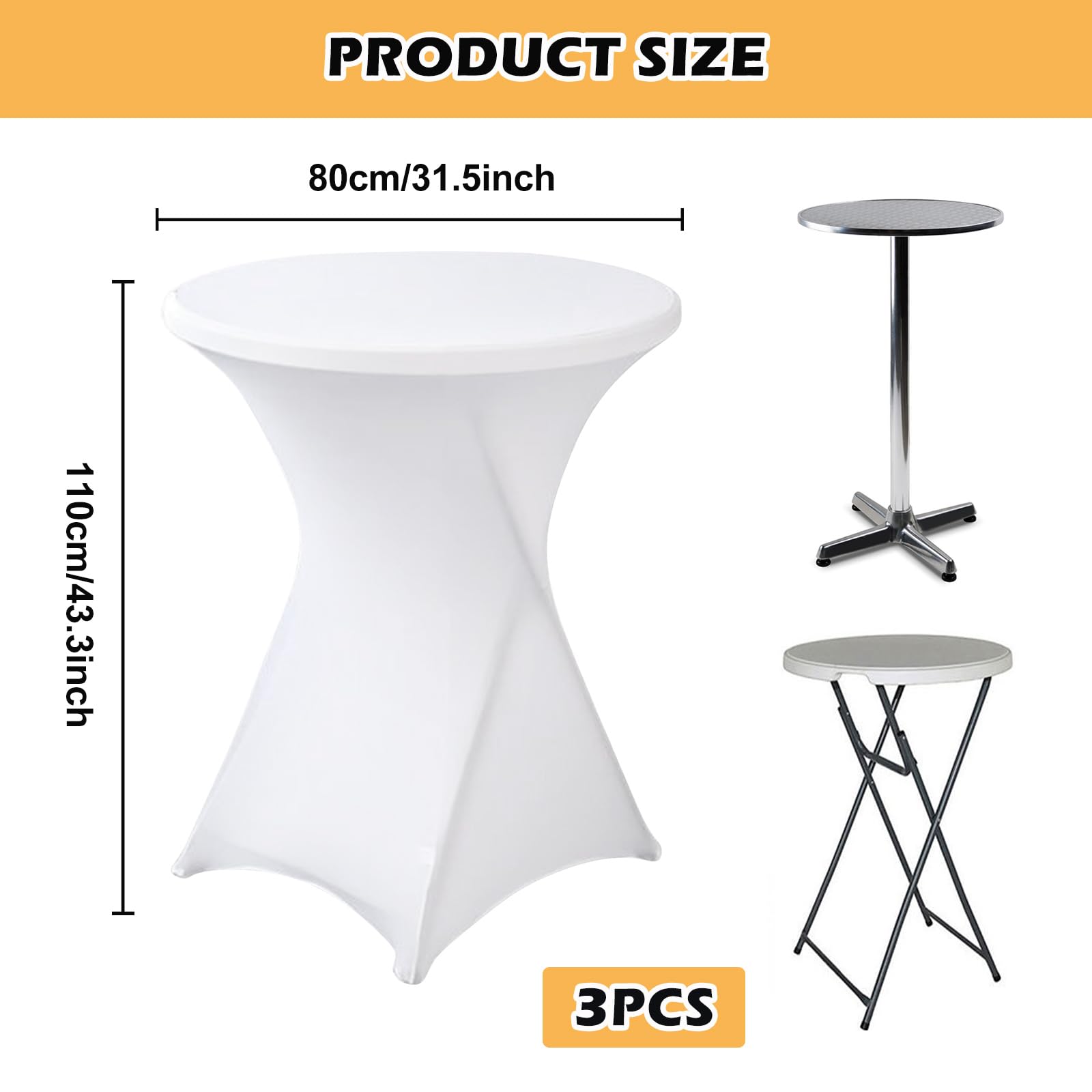 Lot De 3 Housse Mange Debout 80x110cm, Housse De Table Ronde Extensible, Blanc Housse pour Table Haute, Élastiques Et Faciles d'entretien pour Cocktail Mariage Banquet Anniversaire Banquet Bartable