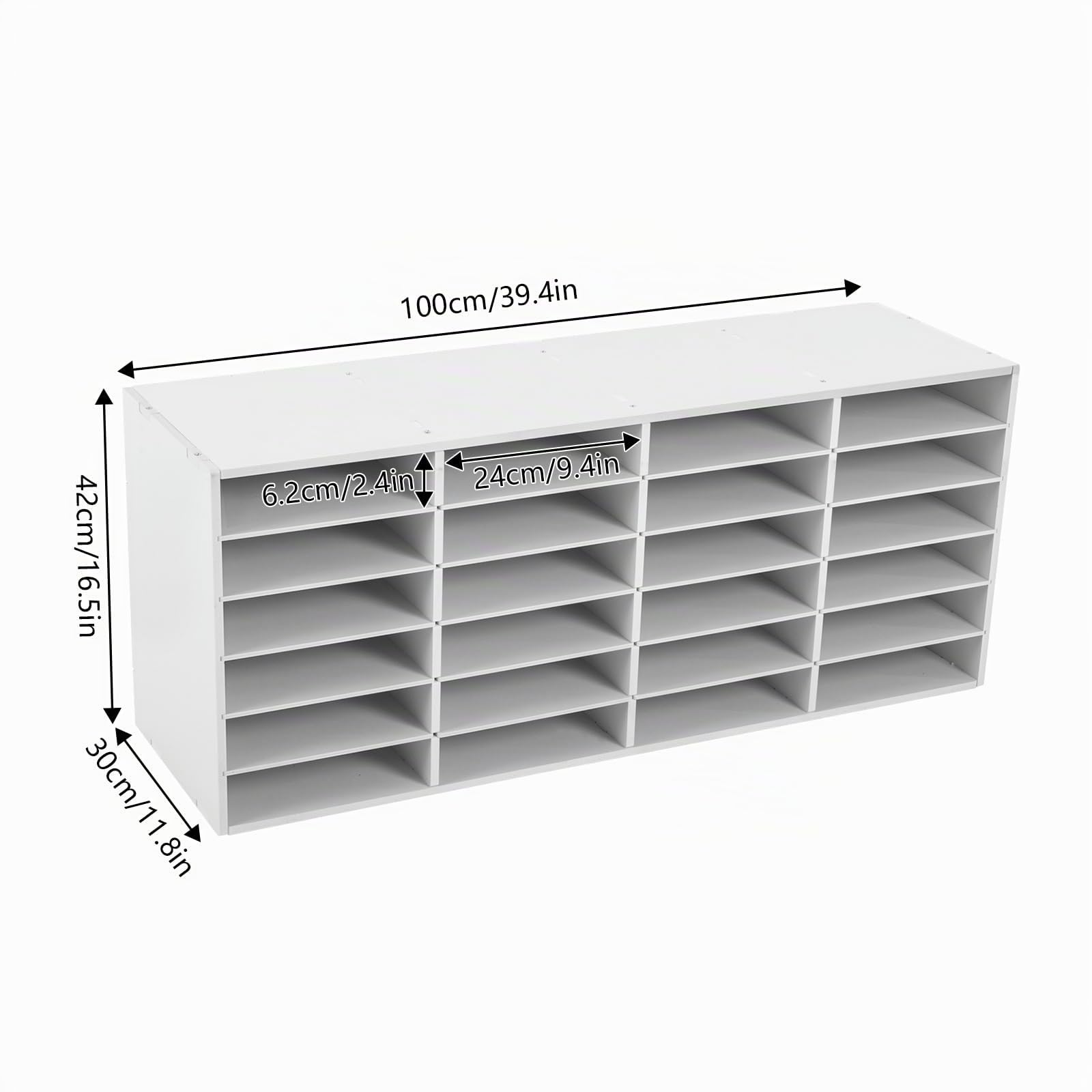 Literaturorganizer 6 reihiger, 4 spaltiger Aktenschrank mit 24 Fächern Literatur-Organizer Dokumentenablage Papier und Postorganizer Aufbewahrung für Büro Klassenzimmer 100x30x42cm (Weiß)