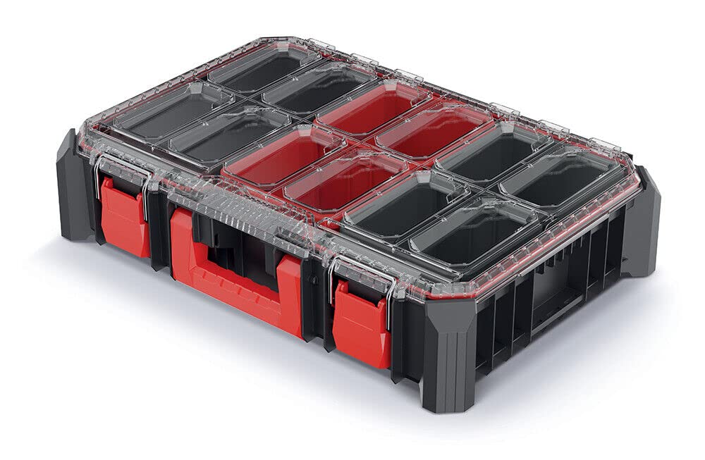 Kistenberg Sortierkasten Sortimentskasten Kleinteilemagazin mit Boxen Fächern Transparenter Decker Stapelbar 543 x 368 x 122 mm