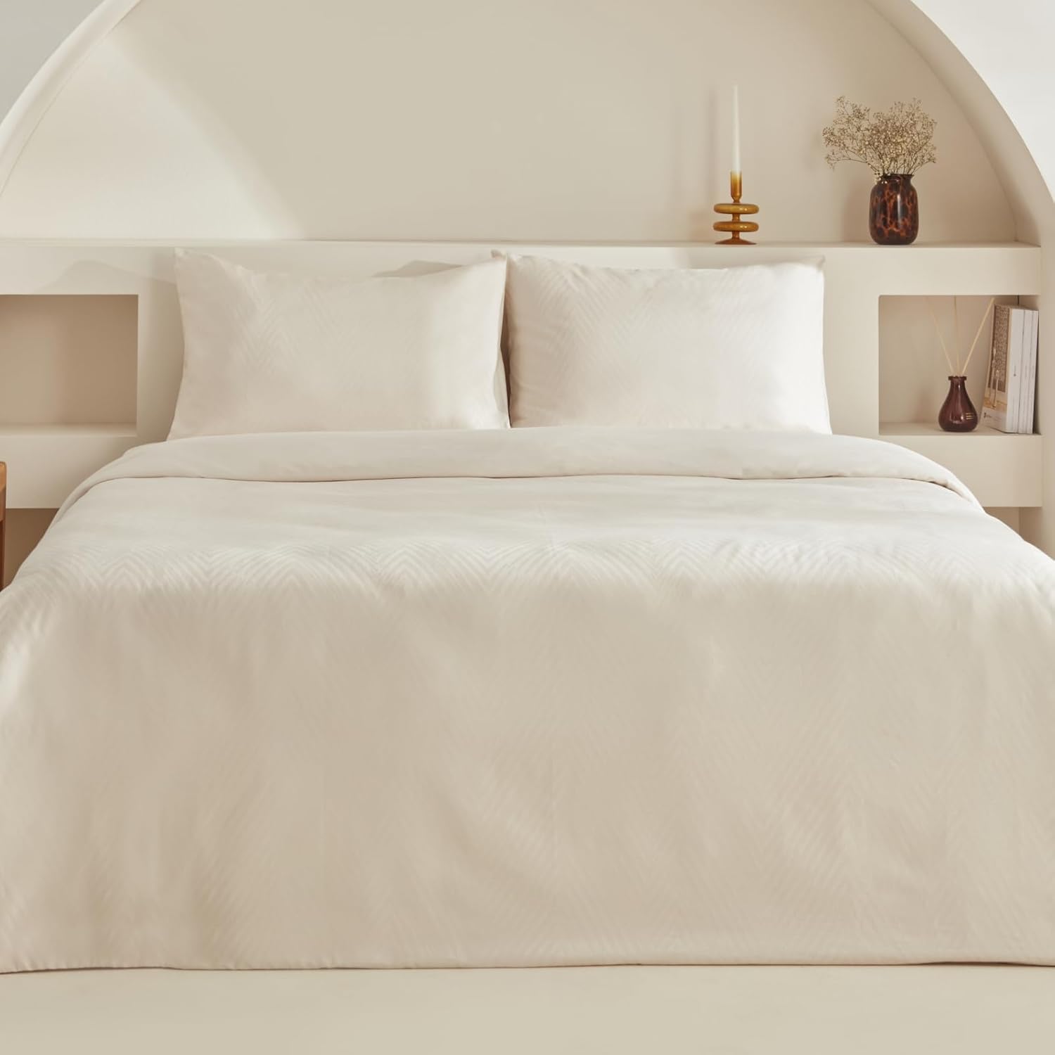 Karaca Home Sion%100 Pamuk Jakarlı Saten King Size Nevresim Takımı Ekru