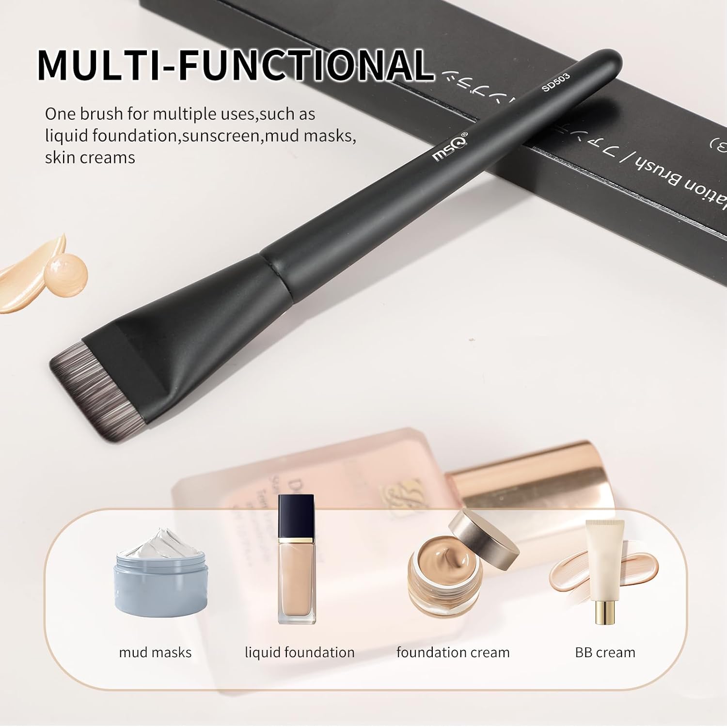 MSQ Flat Foundation Brush,Korean Makeup Brush Ultra Thin Spatula Facial Brush Face Mask Brushes for Liquid Foundation, Blending Cream,Mask,Mud, Clay, Charcoal Mixed Mask, DIY