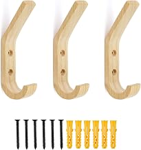 TIANLIN 3 x Wooden Coat Hooks, Oak Wall Hangers, J-Shape 155 mm, Hand-Polished Surface, 10 kg Hold, Suitable for Bedrooms, Bathrooms and Kitchens