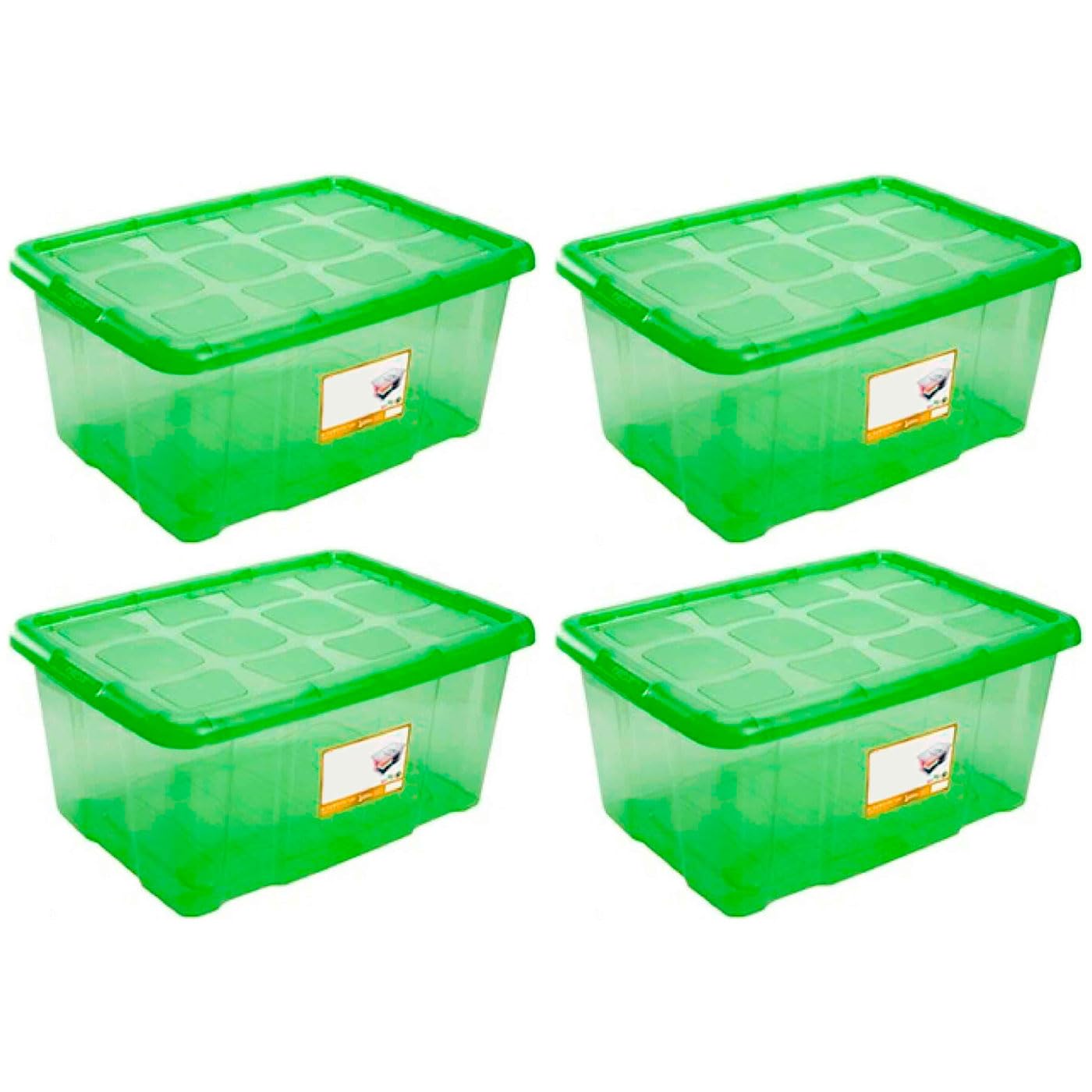 AC - Pack de 4 Cajas de ordenación con Tapa de plástico Transparente N.º 18. Capacidad 60 litros. Dimensiones Aprox.: 61,5 x 45 x 29,7 cm. Color Verde