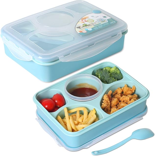 Zazalon Lunch Box, 900ml Bento Box for Students with 5 Compartments, Reusable Dishwasher and Microwave Safe Meal Prep Containers BPA Free Plastic Food Storage Lunch Boxes