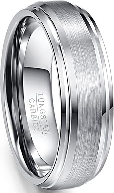 NUNCAD 7mm Tungsten Rings for Men Women Domed/Doule Beveled Edges Wedding Band Mens Ring Brushed Finish Comfort Fit Size 6-14