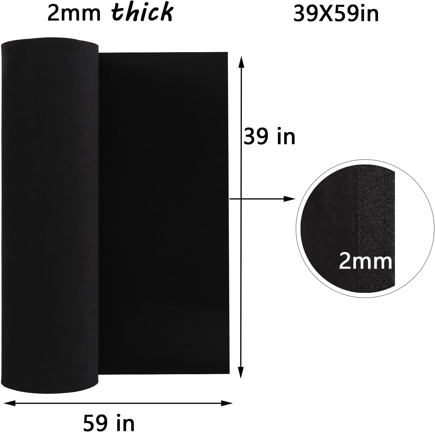 AMZQNART 2Pcs EVA Foam, Cosplay Foam Roll 2mm 39 x 59in (16sqft×2) Suitable for Large Foam Cosplay Modeling, DIY Projects, Crafts, Ultra High Density 90 kg/m3. Black