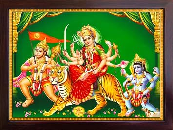 Handicraftstore Hanuman in Holy Ram Darbar, Lord Ram with Sita and Bharat and Hanuman Showing his Gratitude, A Poster Print with Frame for Home Decor and Gift Purpose.