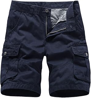 Pantalones de trabajo para hombre, pantalones cortos de moda, con cremallera, con bolsillo de color, casuales, pantalones cargo para hombre, azul marino, M
