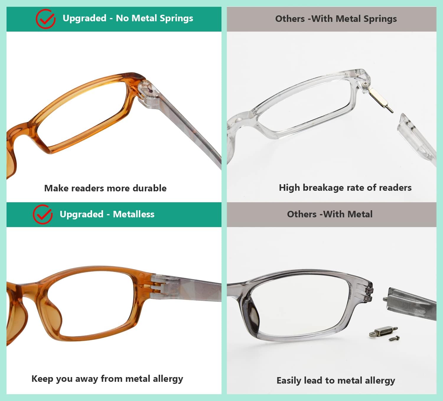 Eyekepper 5-Packs Metalless Design Reading Glasses for Women Screwless Spring Hinges Ladies Readers +3.25