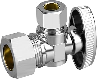 Stop Valves, 1/2" × 3/8" Angle Stop Valve, 1/2" Nominal (5/8" OD Comp.) Angle Input, 3/8" OD Compression Output, 1/4 Turn, Chrome Plated Brass for Kitchen, Faucet, Toilet Valves