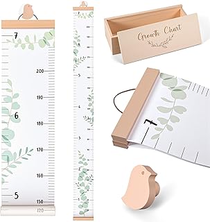 Height Growth Chart Wall for Kids with Wooden Keepsake Box & Hook 7 ft C...